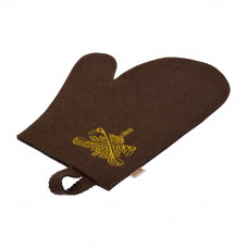 Рукавица коричневая с вышитым логотипом, войлок